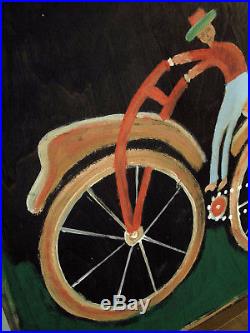 Jimmy Lee Sudduth Outsider Folk Art Bicycle Rider Painting