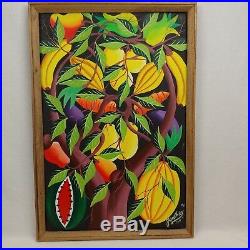 Joel Gauthier Painting Haitian Tropical Fruit 1976 Original Folk Artist 16 x 24