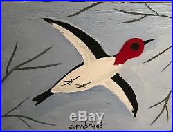 John Cornbread Anderson Original Woodpecker Contemp Folk Outsider Art Painting