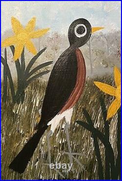 John Cornbread Anderson Spring Robin Original Folk Outsider Art Painting