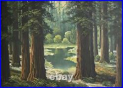 John Coultrup Early California Redwoods Deer Wildlife Landscape Antique Painting