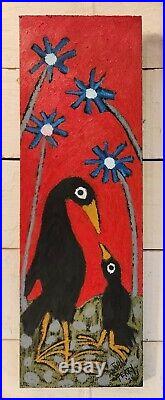 John Sperry Outsider Southern Primitive Bird Folk Art Painting Blackbirds Crows