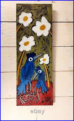 John Sperry Outsider Southern Primitive Bird Folk Art Painting BlueBirds Birds