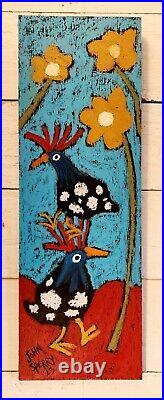 John Sperry Outsider Southern Primitive Bird Folk Art Painting Guinea Hen Birds