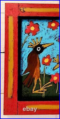 John Sperry Outsider Southern Primitive Folk Art Bird Painting Robins