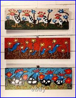 John Sperry Outsider Southern Primitive Folk Art Birds Painting Guinea Hens