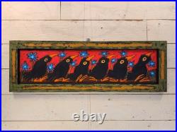 John Sperry Outsider Southern Primitive Folk Art Blackbirds Bird Painting