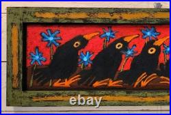 John Sperry Outsider Southern Primitive Folk Art Blackbirds Bird Painting