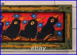 John Sperry Outsider Southern Primitive Folk Art Blackbirds Bird Painting
