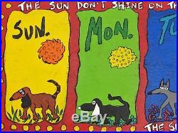 John Sperry Primitive Southern Outsider Folk Art Mixed Media Painting Dogs Butt