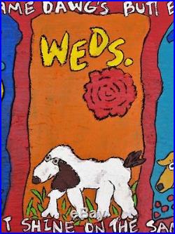 John Sperry Primitive Southern Outsider Folk Art Mixed Media Painting Dogs Butt