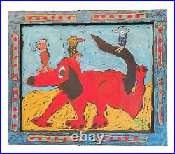 John Sperry Southern Primitive Folk Art Oil Painting Framed Red Dog Express