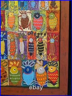 John Sperry Southern Primitive Folk Art Painting Framed Birds Conversations