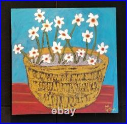 John Sperry Southern Primitive Folk Art Painting Large Potted White Flowers