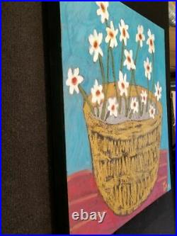 John Sperry Southern Primitive Folk Art Painting Large Potted White Flowers