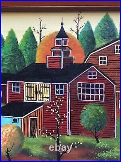Jonas Bradford Framed Folk Art Oil Painting Canvas Original Signed Farm Barn