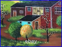 Jonas Bradford Framed Folk Art Oil Painting Canvas Original Signed Farm Barn