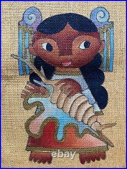 Jose Maria De Servin 2 PC Oil On Burlap 60s Important Mexican Folk Art Paintings