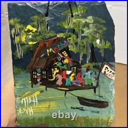 Juke Joint Revival Painting by Louisiana Folk Artist Hank Holland on Slate Rare Juke Joint Revival Painting by Louisiana Folk Artist Hank Holland on Slate Rare