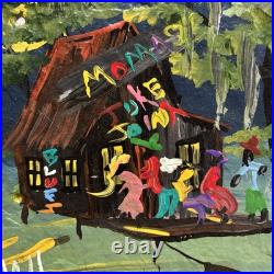 Juke Joint Revival Painting by Louisiana Folk Artist Hank Holland on Slate Rare Juke Joint Revival Painting by Louisiana Folk Artist Hank Holland on Slate Rare