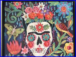 Julia Eves Folk Art Painting On Canvas Frida Kahlo Day Of The Dead 22.5x 17
