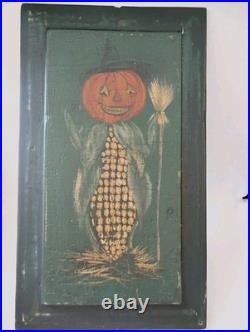 Kathy Graybill Folk Art Painter ORIGINAL Artwork Fall Halloween JOL Corn 21 X 12