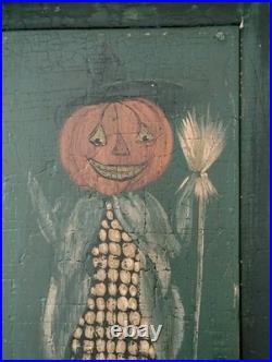 Kathy Graybill Folk Art Painter ORIGINAL Artwork Fall Halloween JOL Corn 21 X 12