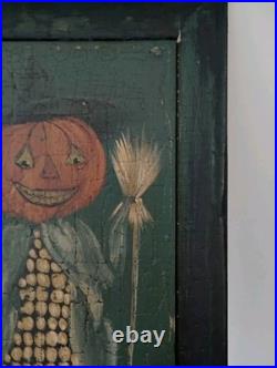 Kathy Graybill Folk Art Painter ORIGINAL Artwork Fall Halloween JOL Corn 21 X 12