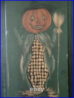 Kathy Graybill Folk Art Painter ORIGINAL Artwork Fall Halloween JOL Corn 21 X 12