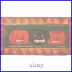 Kathy Graybill Folk Art Painter ORIGINAL Artwork Halloween Jack O Lantern 21 X10