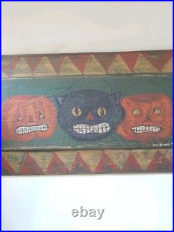 Kathy Graybill Folk Art Painter ORIGINAL Artwork Halloween Jack O Lantern 21 X10