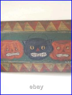 Kathy Graybill Folk Art Painter ORIGINAL Artwork Halloween Jack O Lantern 21 X10