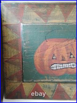 Kathy Graybill Folk Art Painter ORIGINAL Artwork Halloween Jack O Lantern 21 X10