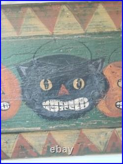 Kathy Graybill Folk Art Painter ORIGINAL Artwork Halloween Jack O Lantern 21 X10