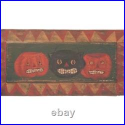 Kathy Graybill Folk Art Painter ORIGINAL Artwork Halloween Jack O Lantern 21 X10
