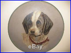 LARGE 14 ANTIQUE 1800`s FOLK ART HAND PAINTED DOG PAPER MACHE PAINTING PLATE