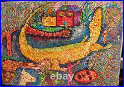 LARGE Cuban OUTSIDER Folk Art Painting JOSE DOMINGO Oil Canvas 2000