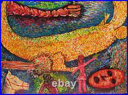 LARGE Cuban OUTSIDER Folk Art Painting JOSE DOMINGO Oil Canvas 2000