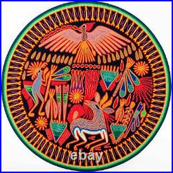 LARGE HUICHOL YARN PAINTING Wixaritari Original Mexican Folk Art 24 x 24