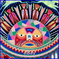 LARGE HUICHOL YARN PAINTING Wixaritari Original Mexican Folk Art 24 x 24