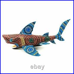 LARGE SHARK Oaxacan Alebrije Wood Carving Mexican Art Sculpture Painting