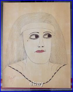 LEE GODIE original pen/ink drawing Portrait of Woman Chicago Outsider Artist LEE GODIE original pen/ink drawing Portrait of Woman Chicago Outsider Artist