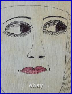 LEE GODIE original pen/ink drawing Portrait of Woman Chicago Outsider Artist LEE GODIE original pen/ink drawing Portrait of Woman Chicago Outsider Artist