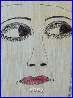 LEE GODIE original pen/ink drawing Portrait of Woman Chicago Outsider Artist LEE GODIE original pen/ink drawing Portrait of Woman Chicago Outsider Artist
