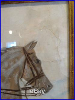 LG Antique SOLDIER & SWORD on HORSE Folk Art MILITARY Cavalry PORTRAIT PAINTING