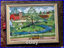LINDA MEARS 30x40 original folk art painting titled DAIRY FARM pick up only