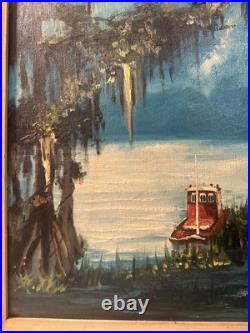 LOUISIANA Swamp Boat In Bayou Oil LANDSCAPE PAINTING SIGNED MYRA