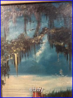 LOUISIANA Swamp Boat In Bayou Oil LANDSCAPE PAINTING SIGNED MYRA