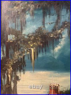 LOUISIANA Swamp Boat In Bayou Oil LANDSCAPE PAINTING SIGNED MYRA