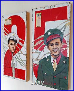 LRG Original Folk Art WW2 Veteran Paintings on Vintage Metal Gas Station Numbers